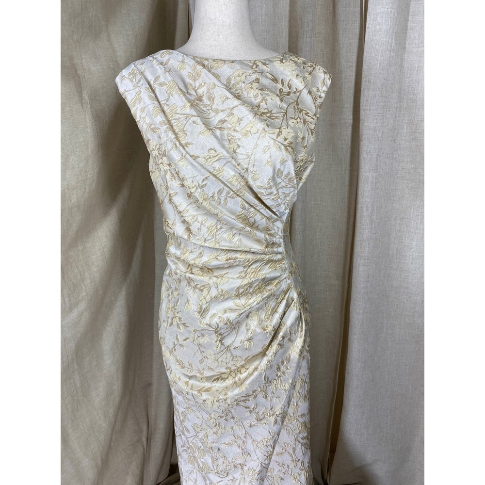 Alfred Sung NWT Gold Ivory Floral Brocade Formal Column Gown Sample Size 4 Gala - Picture 4 of 10